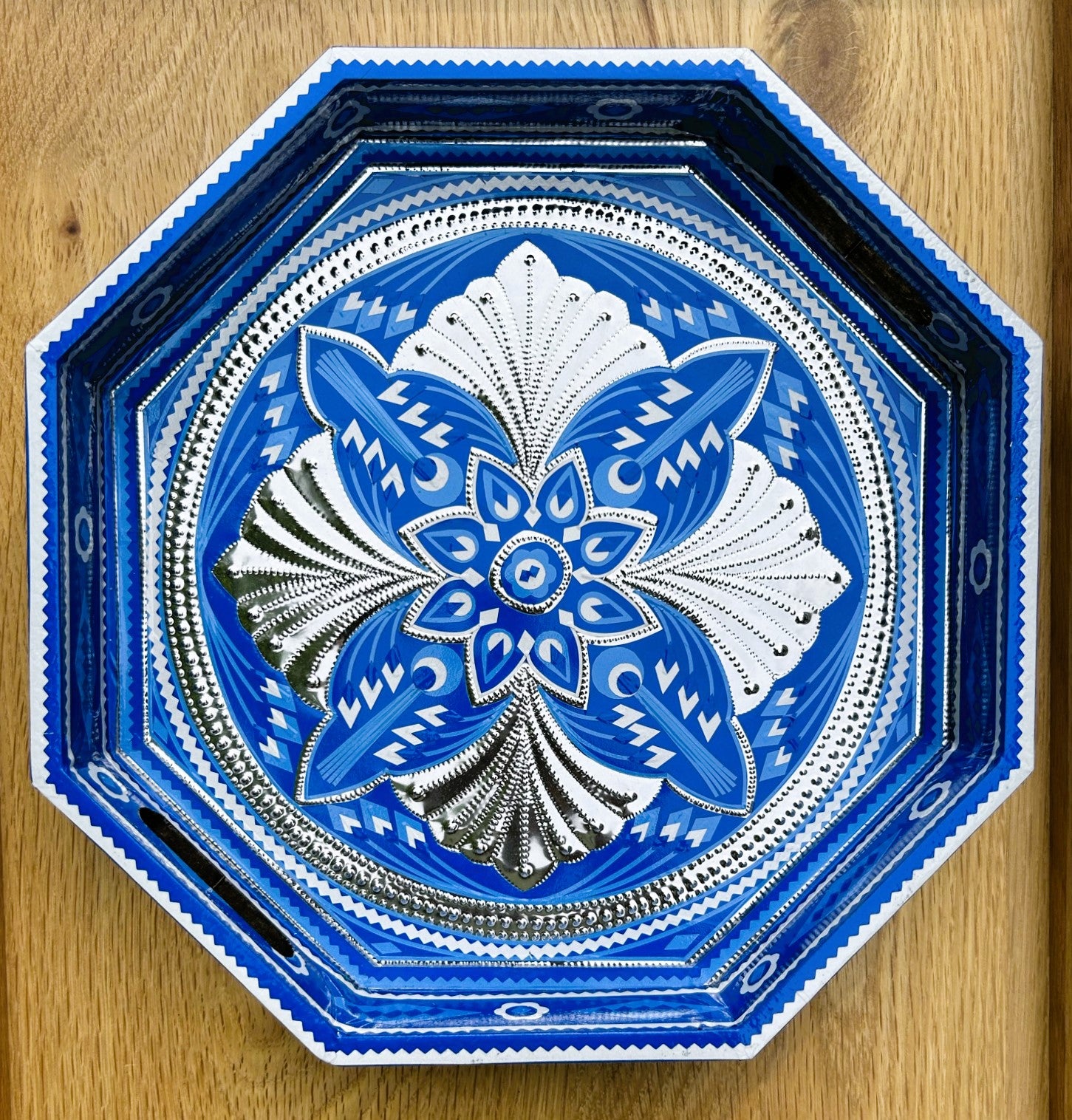 Octagon Chamak Patti Tray (Blue) - Truck'r