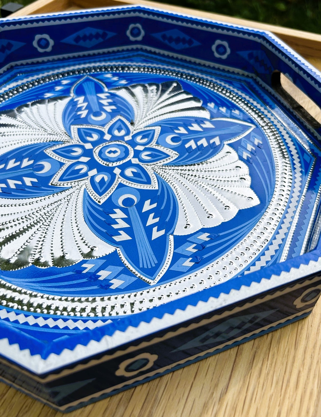 Octagon Chamak Patti Tray (Blue) - Truck'r