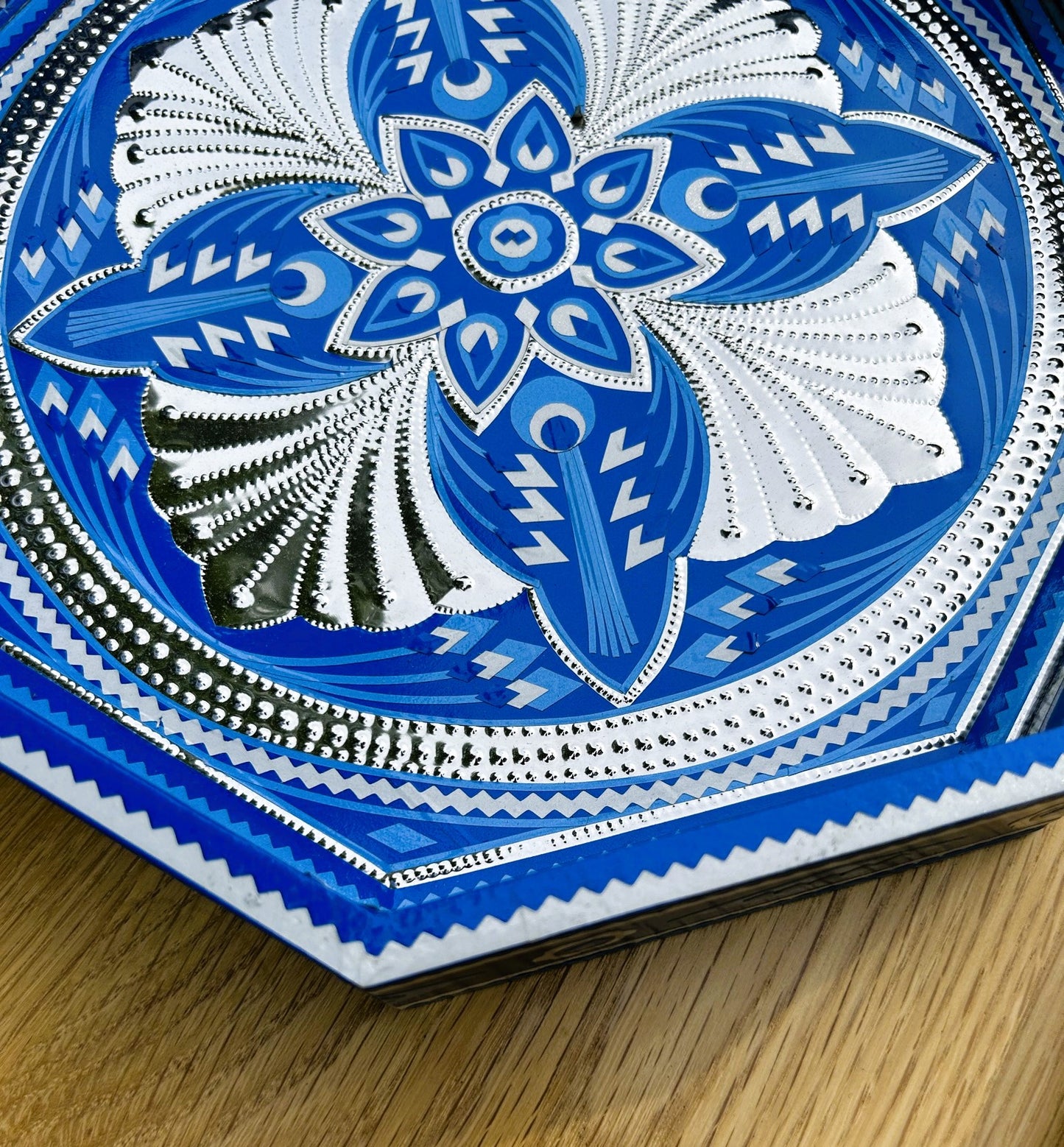 Octagon Chamak Patti Tray (Blue) - Truck'r